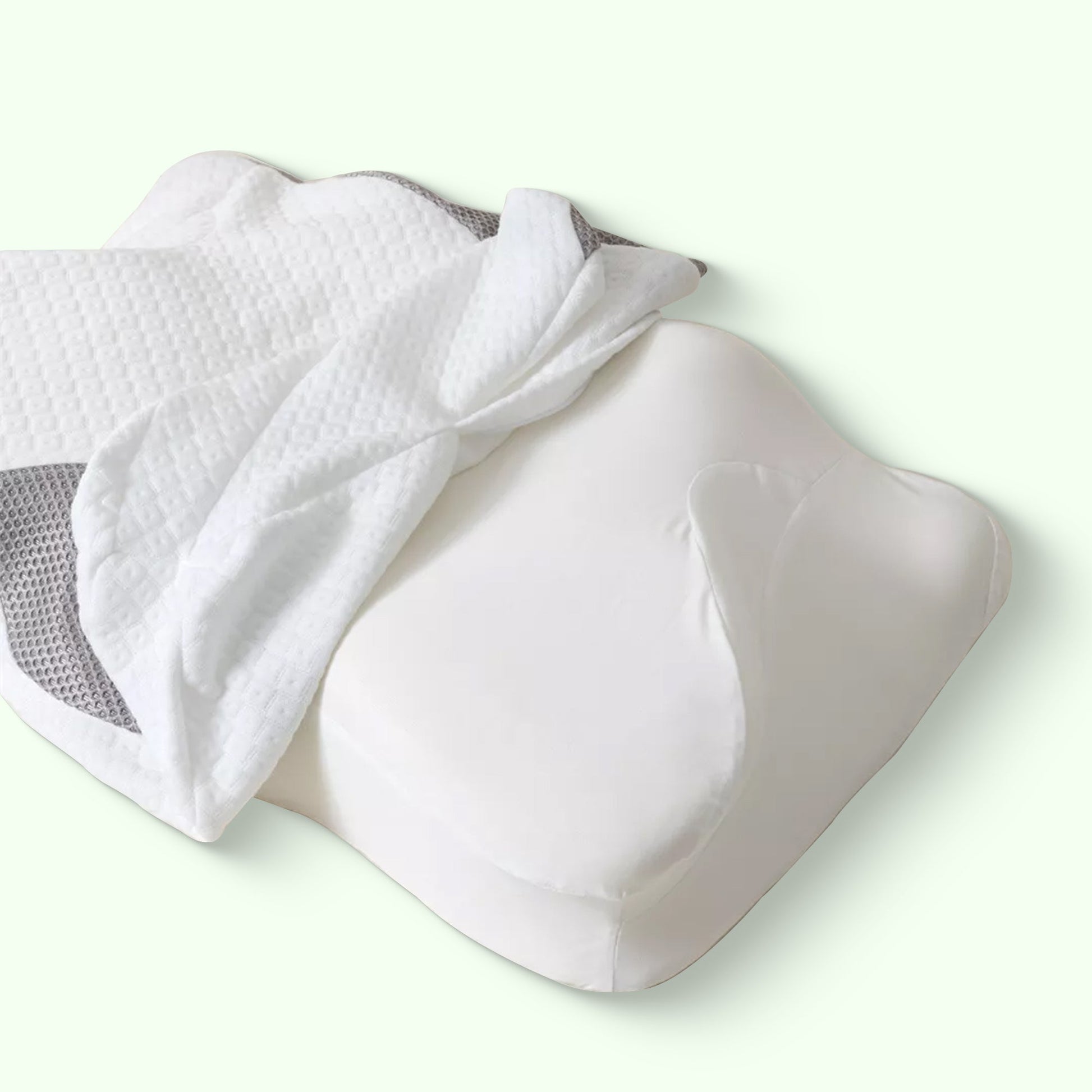 "Cuscino ergonomico in memory foam a farfalla con braccioli, ideale per supporto e comfort laterale durante il sonno."