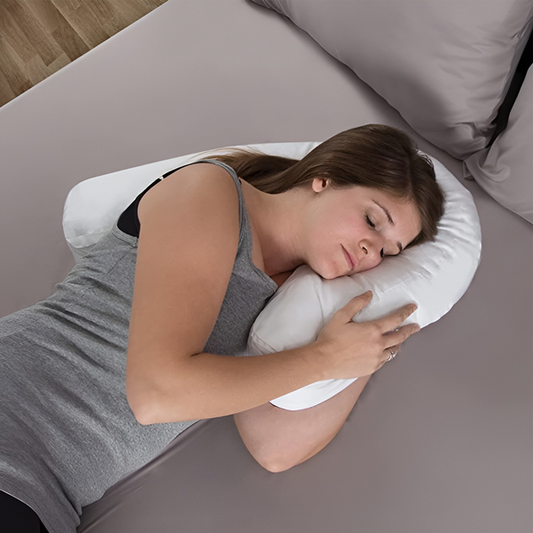Cuscino ortopedico per chi dorme di lato, imbottito, con foro per orecchie; supporto e comfort per notti rigeneranti.