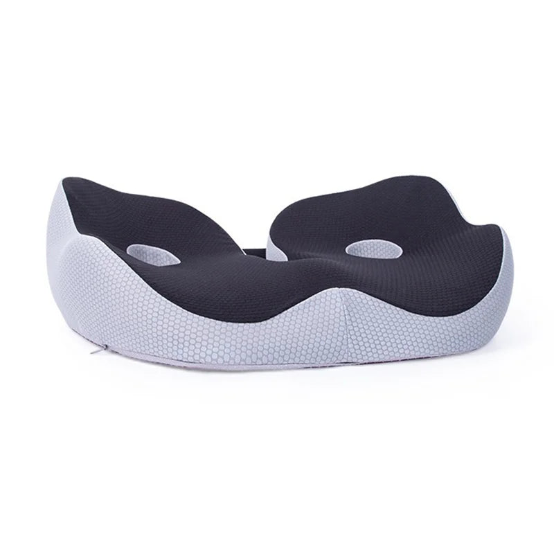 "Cuscino ortopedico regolabile in memory foam, forma rettangolare, in beige, adatto per sedie da ufficio e auto."