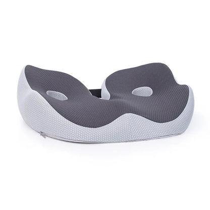"Cuscino ortopedico regolabile in memory foam, forma rettangolare, in beige, adatto per sedie da ufficio e auto."