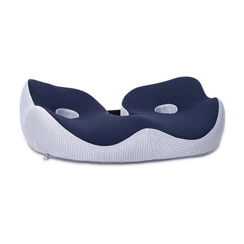 "Cuscino ortopedico regolabile in memory foam, forma rettangolare, in beige, adatto per sedie da ufficio e auto."