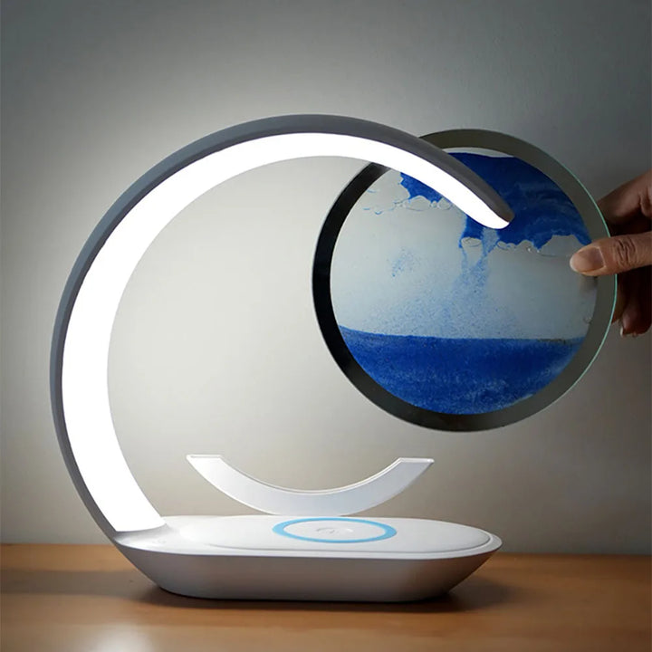 Romantic custom photo LED night light, perfect anniversary gift. USB powered acrylic lamp with a warm wooden base.
