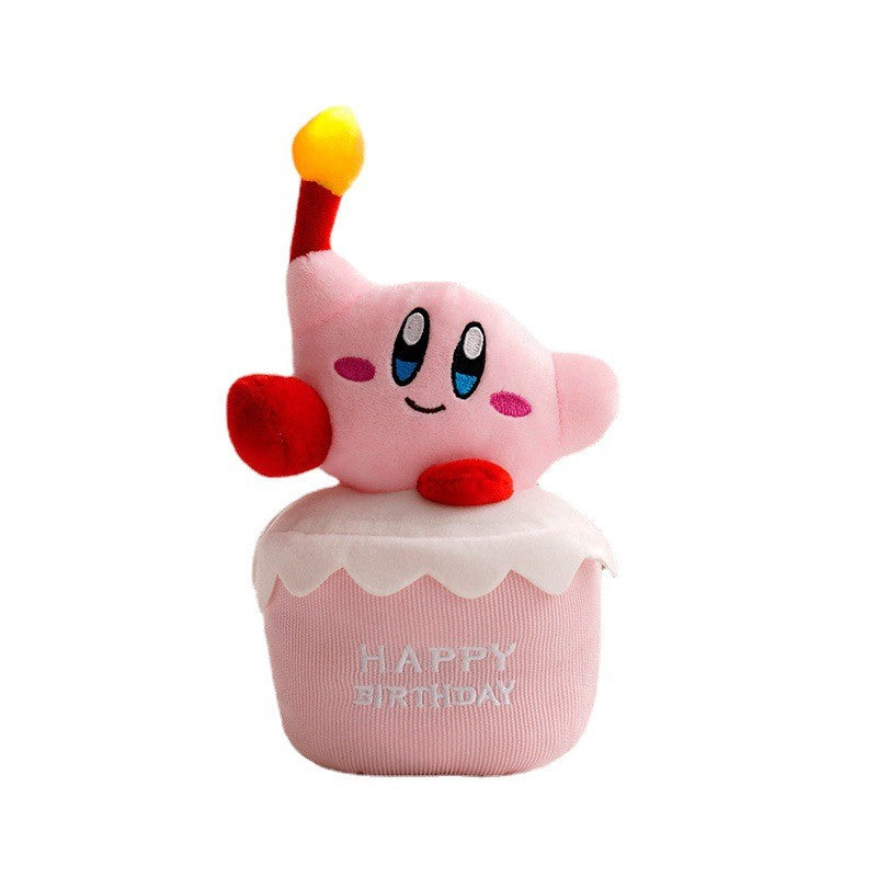 Cute musical birthday cake plush toy with glowing lights and singing sound for kids' celebration.