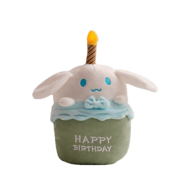 Adorable musical birthday cake plushie with glowing lights & fun sounds, a perfect celebration gift.