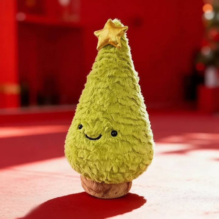 Adorable soft plush Christmas tree figurine, brings cozy holiday spirit to your decor.