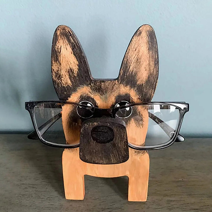 Charming animal eyeglasses stand, a sturdy wooden holder perfect for animal decor enthusiasts.