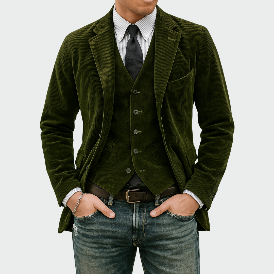 Men's sophisticated blazer and vest set. Ideal for business casual, formal events, and sharp fashion.