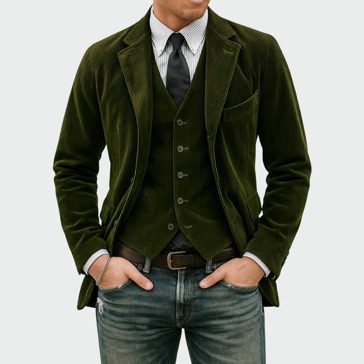 Men's sophisticated blazer and vest set. Ideal for business casual, formal events, and sharp fashion.