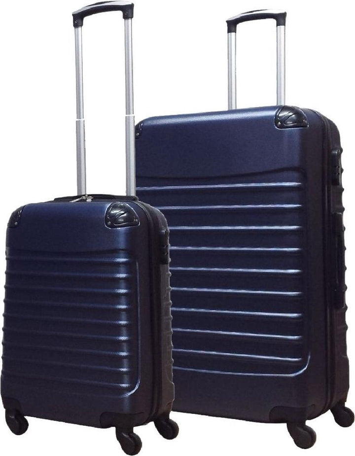 Durable dark blue 2-piece hard case luggage set, ideal for vacation & business trips, with spinner wheels.