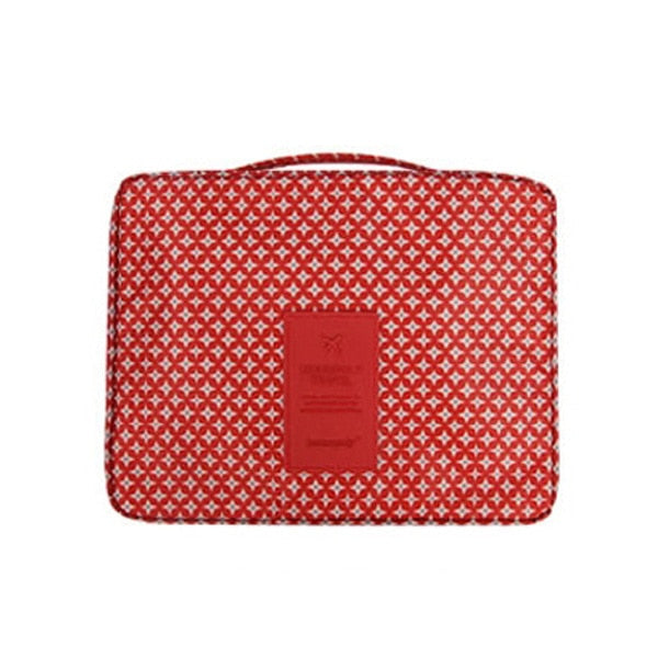 Practical dark blue floral waterproof beauty travel organizer, ideal for women's daily cosmetic needs.