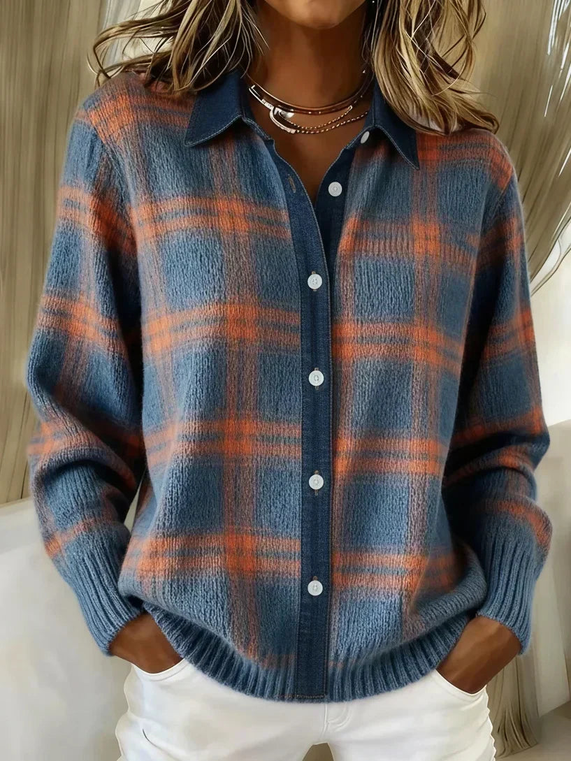 Dark blue women's chic blouse, elegant and versatile for office, casual or special occasion wear.