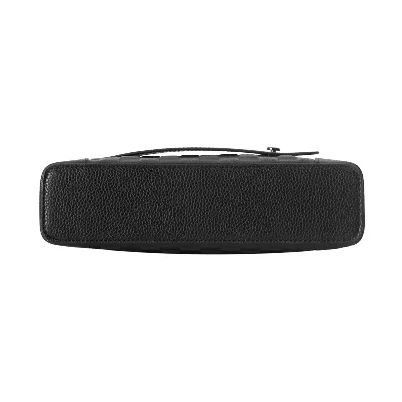 Close-up of men's leather wallet fingerprint lock, emphasizing biometric security for anti-theft protection.