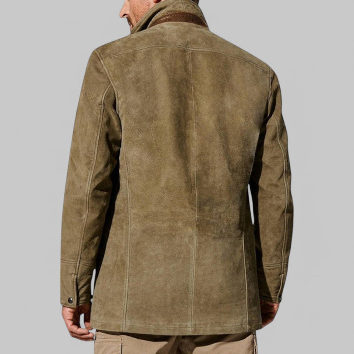 Khaki men's classic vintage style jacket. Essential autumn outerwear for casual fall fashion.