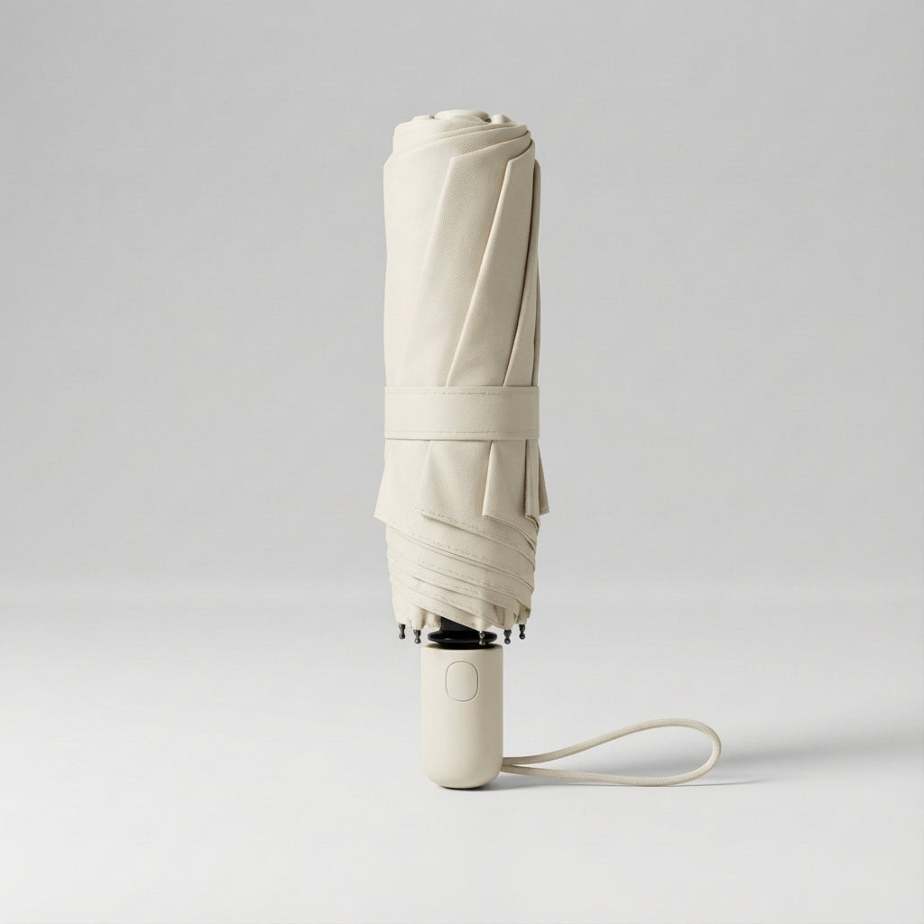 Stylish dark green compact travel umbrella. Lightweight, portable, and provides reliable UV & rain defense.