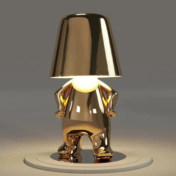 Rechargeable dimmable LED table lamp, unique design enhances modern home decor.
