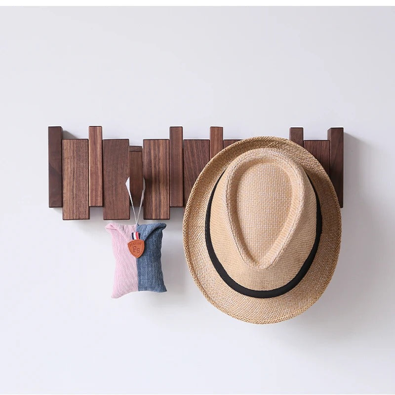 Space-saving wooden piano coat rack. Wall-mounted organizer for coats, hats & bags in hallways.