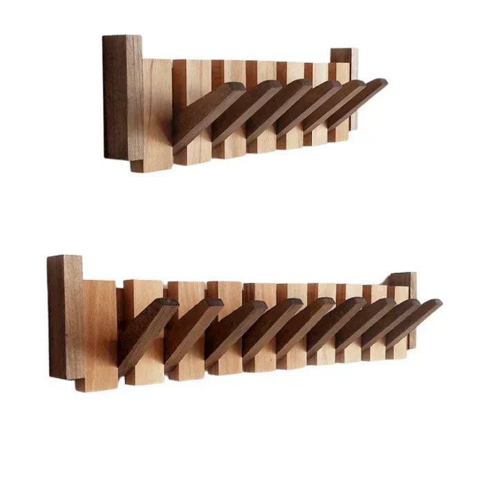 Functional wood piano design coat rack. Decorative hooks provide ample storage for coats & accessories.