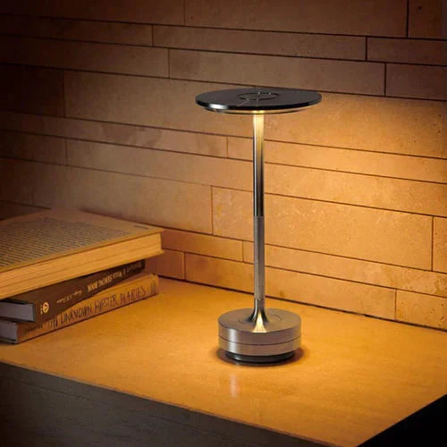 Smart dimmable LED lamp. Wireless and rechargeable, offering versatile lighting for any setting.