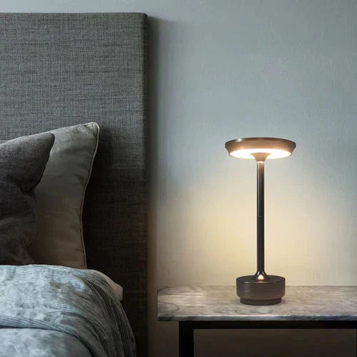 USB rechargeable LED light, a dimmable wireless table lamp for portable, ambient illumination.