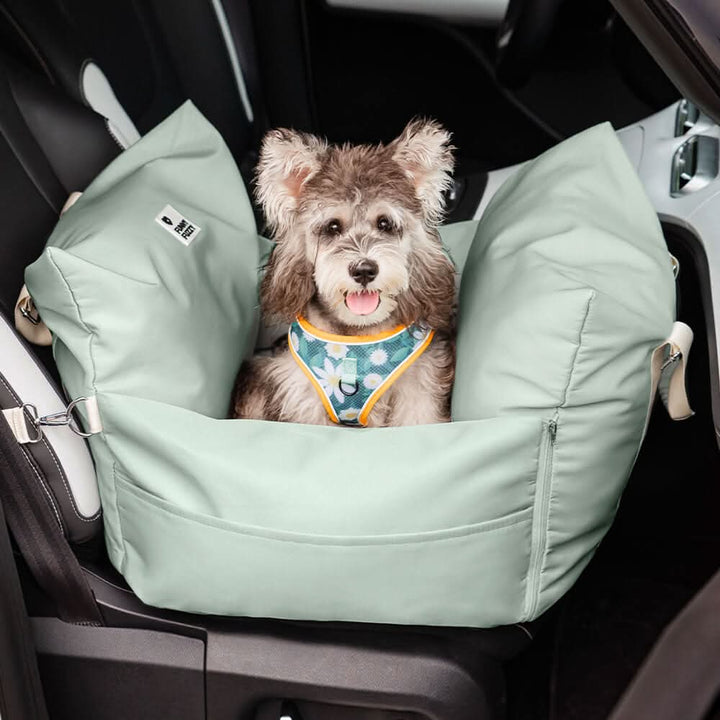 Durable non-slip base of a dog booster car seat for enhanced stability during vehicle trips.