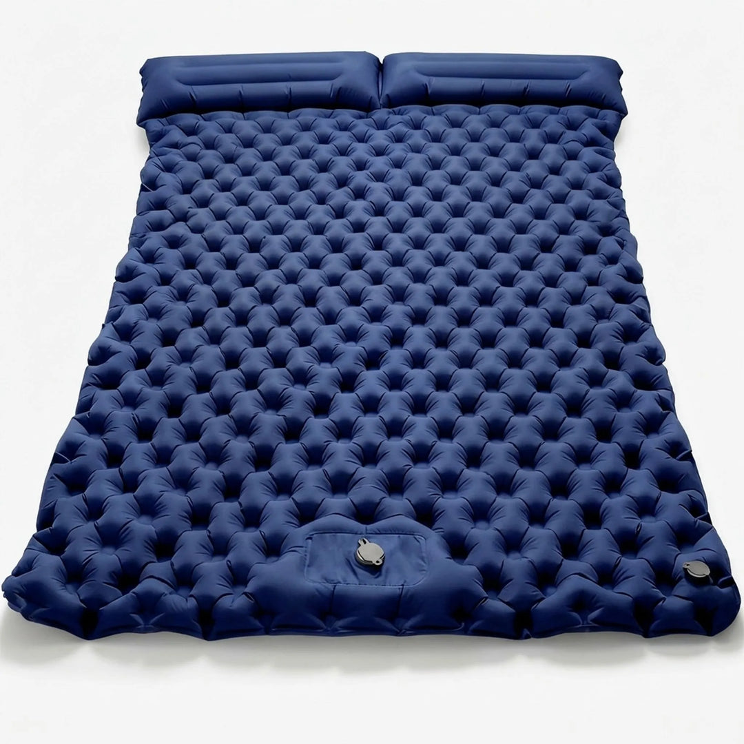 Two-person camping air mattress, ideal for comfortable outdoor adventures, hiking & tent sleeping.