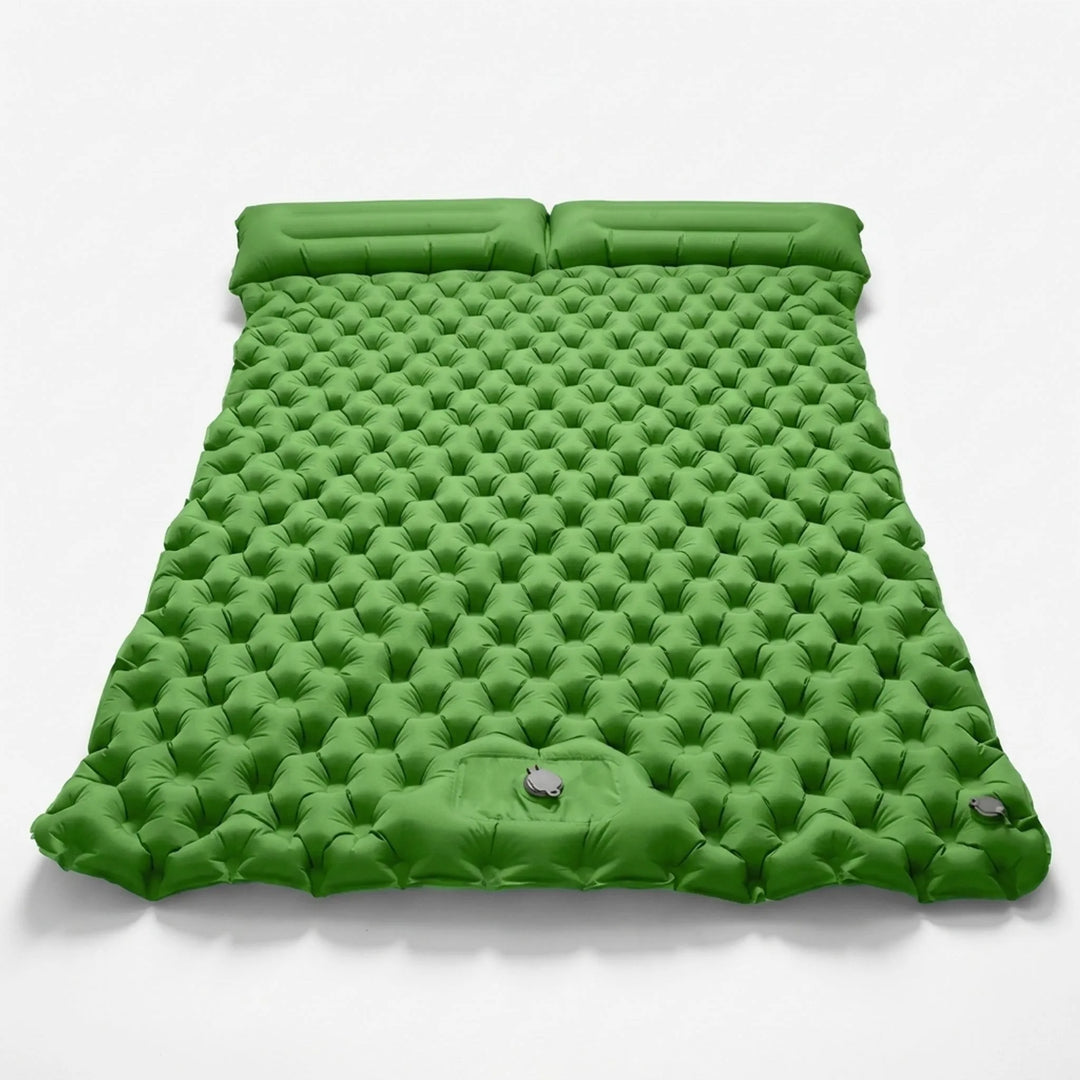Inflatable double camping mattress for couples, a comfortable & portable outdoor sleeping pad for tents.