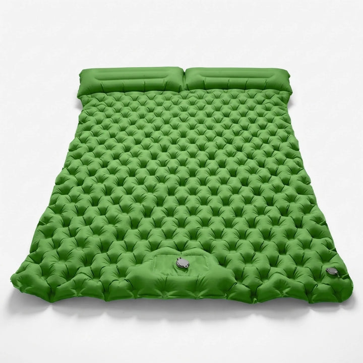 Inflatable double camping mattress for couples, a comfortable & portable outdoor sleeping pad for tents.