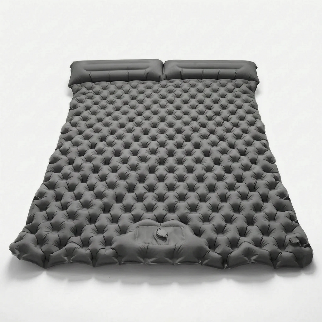 Essential camping gear: double air mattress for two-person tent sleeping & ultimate outdoor comfort.
