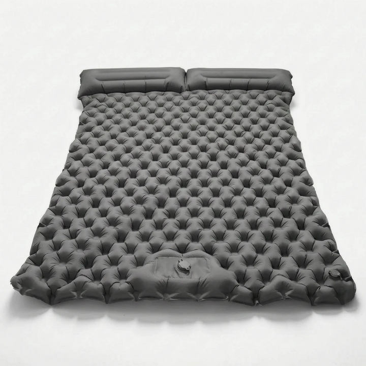 Essential camping gear: double air mattress for two-person tent sleeping & ultimate outdoor comfort.