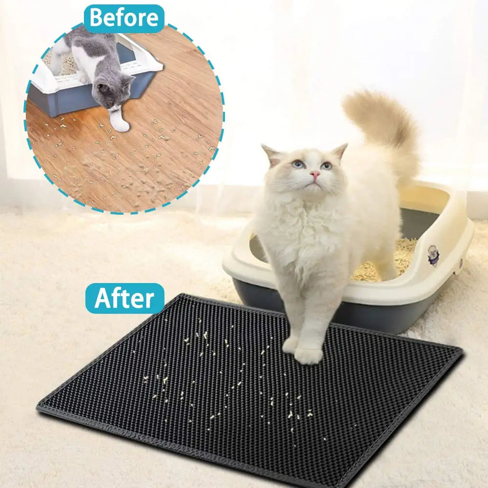 Easy clean, non-slip EVA cat litter mat for a tidy pet home & spotless floors.