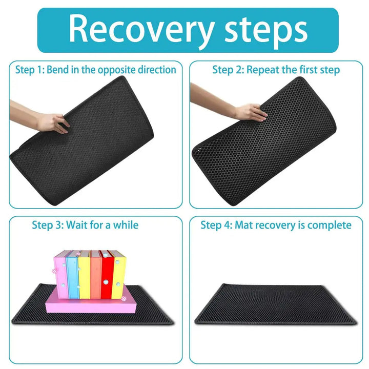 Non-slip, easy clean cat litter mat with double layer design to keep floors spotless.