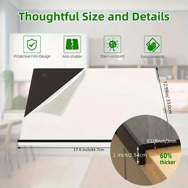 Hygienic acrylic cutting board with countertop lip. Durable kitchen tool for food prep, prevents slips & protects surfaces.