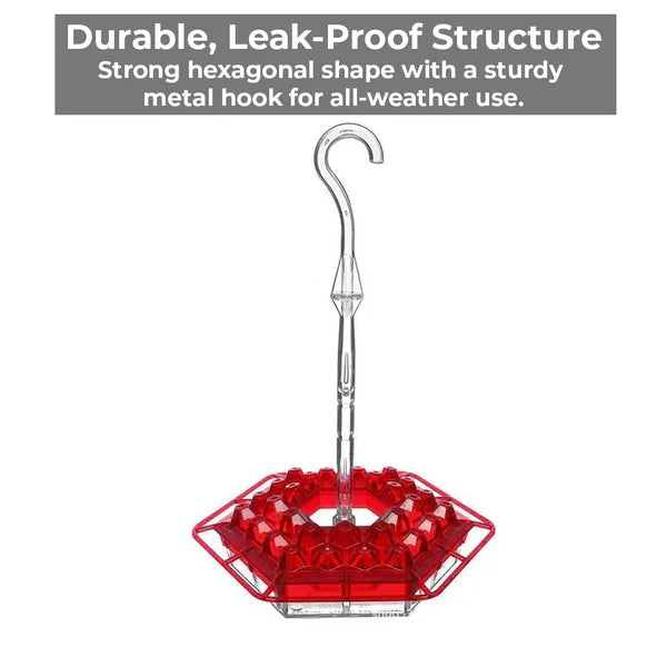 Clear polycarbonate hummingbird feeder, ant & bee resistant. Ideal outdoor decor for nature & bird watching in your garden.