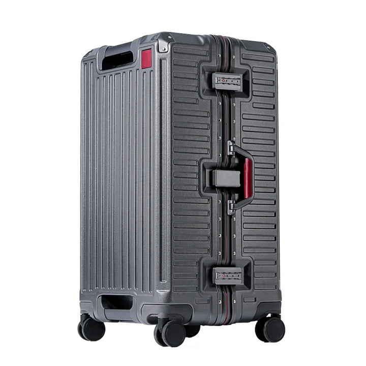 Durable hard shell travel suitcase with wide grip handle, perfect for vacation & business trips.