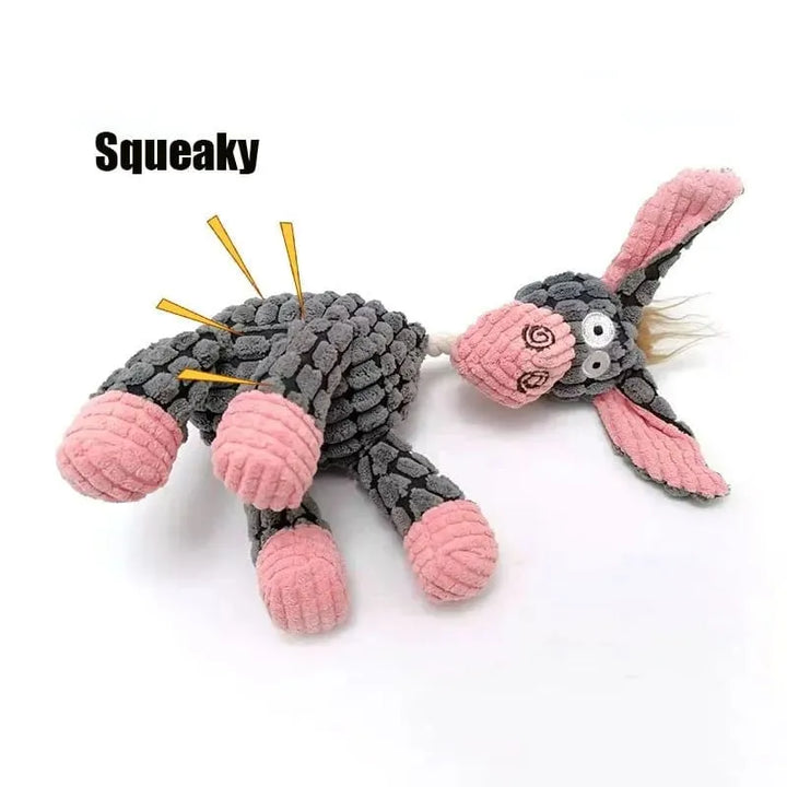 Indestructible dog plush toy, perfect for tough chewers & aiding in pet anxiety relief and dental health.