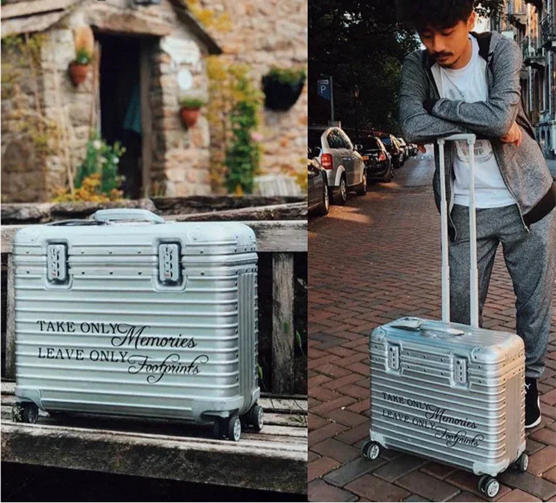Elegant silver aluminum hard shell luggage, durable and lightweight for all your travel needs.