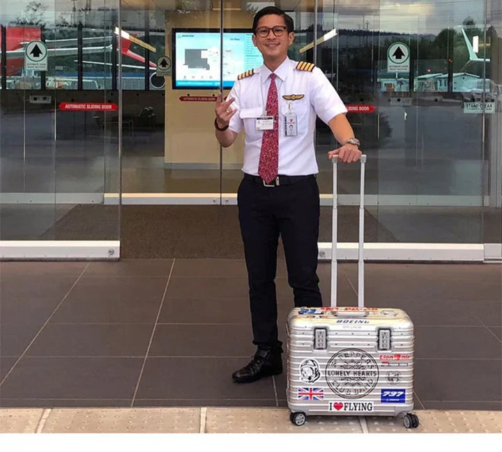 Secure aluminum hard shell travel suitcase with TSA lock, robust design for business & vacations.