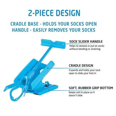Compression sock aid kit with long handle shoe horn for effortless dressing and injury recovery.