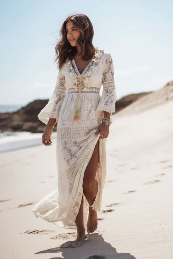 Comfortable Women's Effortless Boho V-Neck Maxi Dress. Flowy fabric, bohemian design & flattering fit.