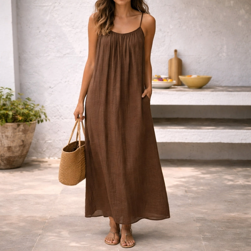 Effortless women's spaghetti strap maxi sundress, perfect for summer fashion and casual wear.