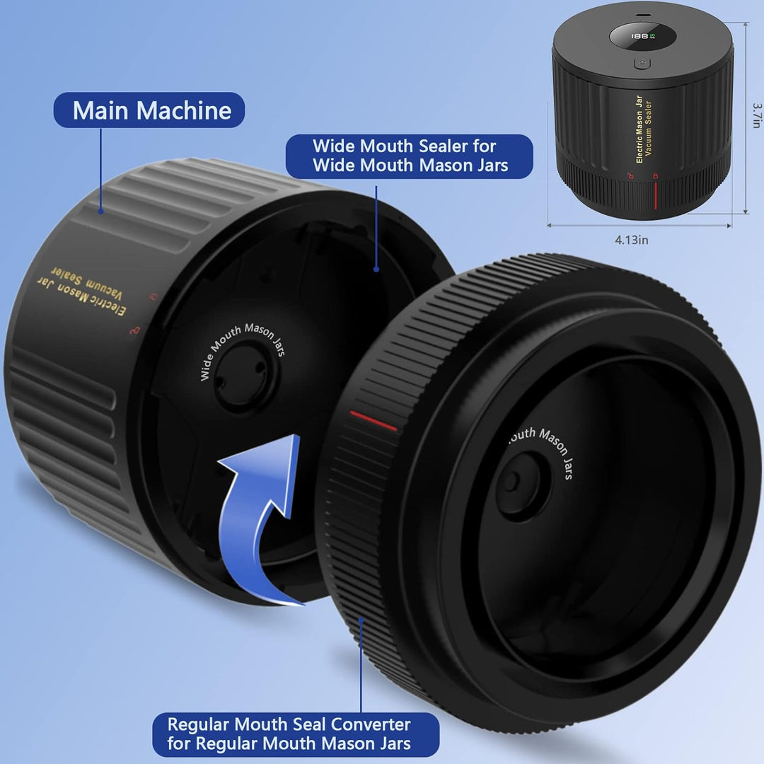 Streamlined electric mason jar sealer for quick & secure vacuum sealing of food.