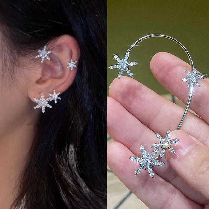 Rose gold star clip on earrings for women. Elegant adjustable non-pierced fashion jewelry, comfortable fit.