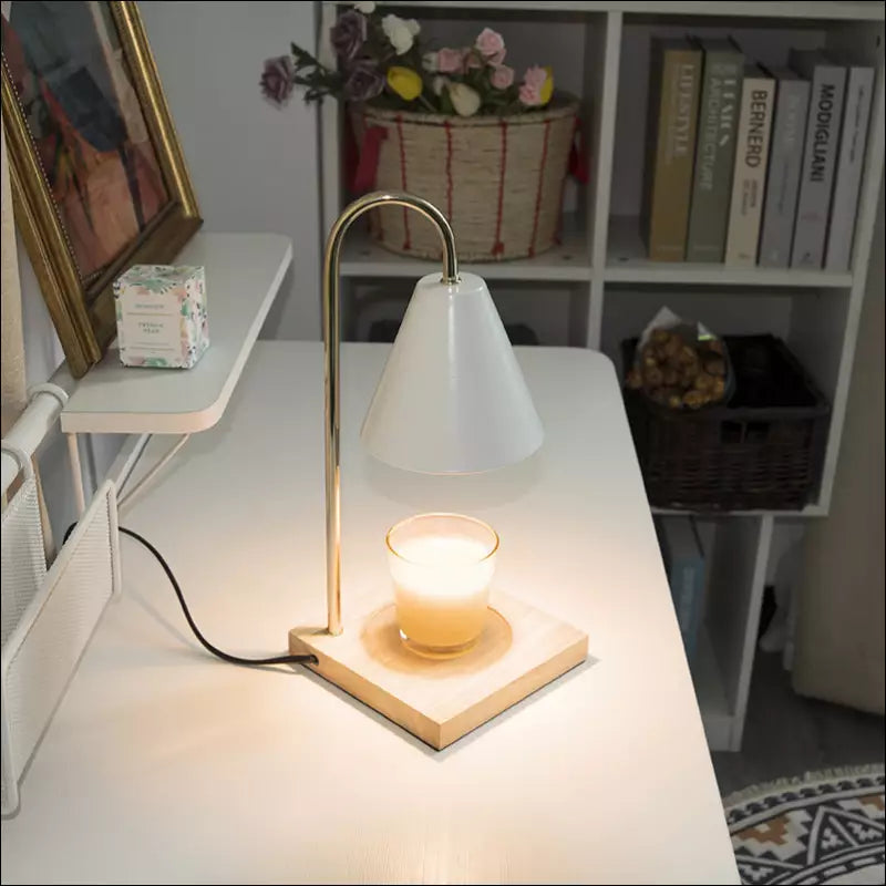 Elegant candle warmer table lamp, ideal for bedroom or living room decor & safe fragrance.