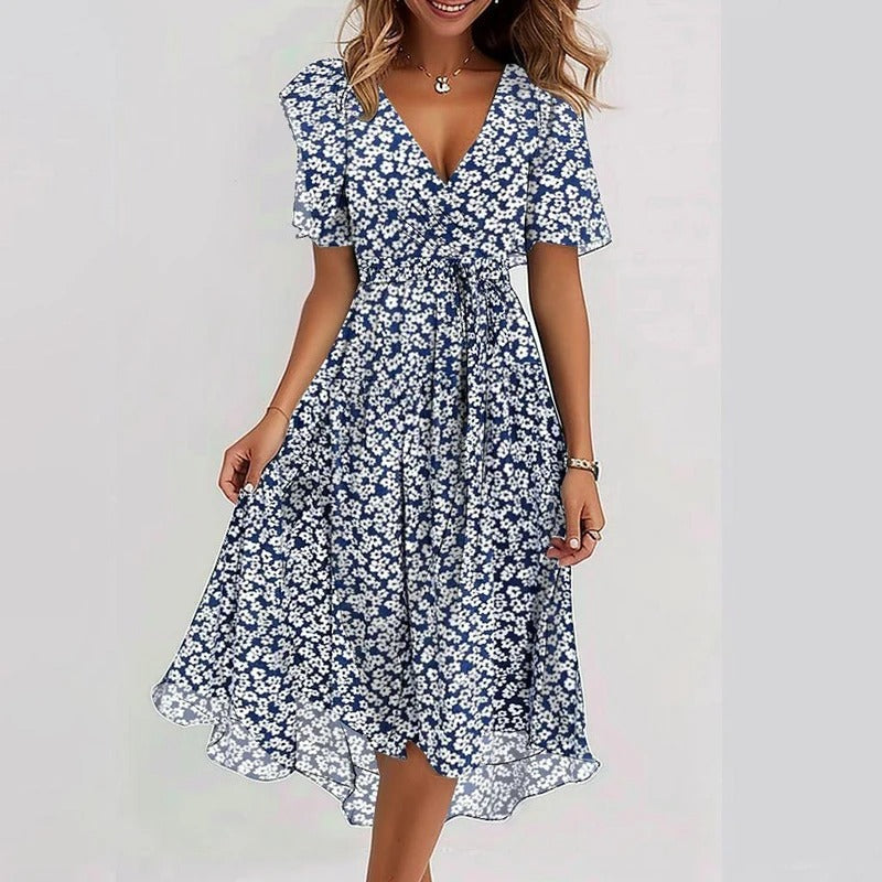 Versatile women's colorful midi dress. Elegant occasion wear, perfect for stylish summer events.