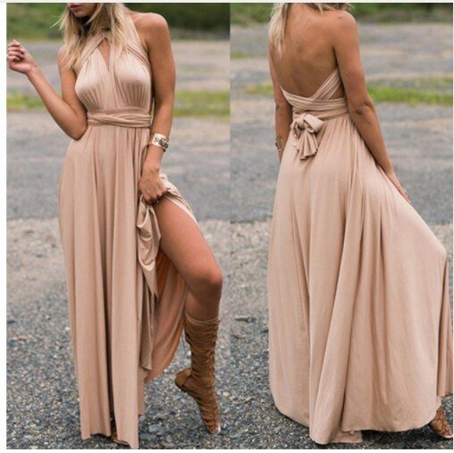Flattering women's evening dress, a comfortable and adaptable long convertible maxi.