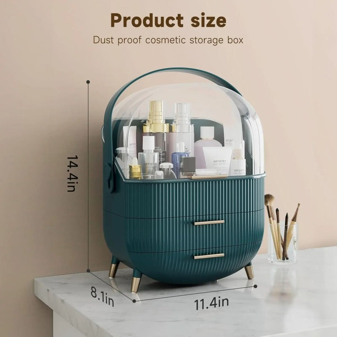 Clear lid of dustproof cosmetic case, keeping makeup visible & safe from dust.
