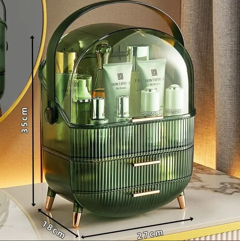 Compact dustproof makeup organizer, maximizing small vanity space with smart storage.