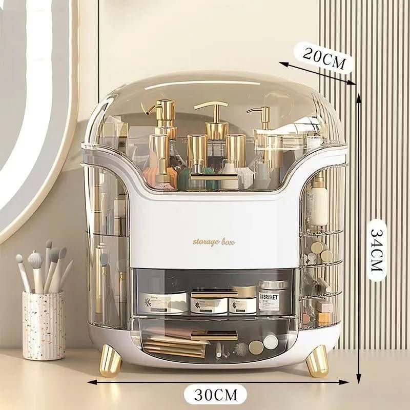 Clear view of brushes in a dustproof makeup & brush holder, organized beauty storage.