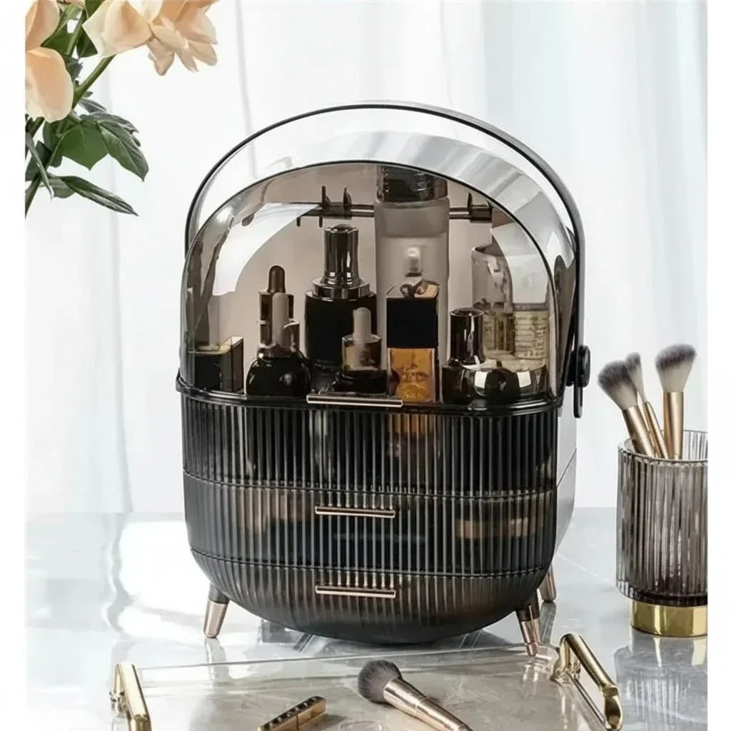 Easy access dustproof cosmetic case, an essential beauty storage & vanity organizer.