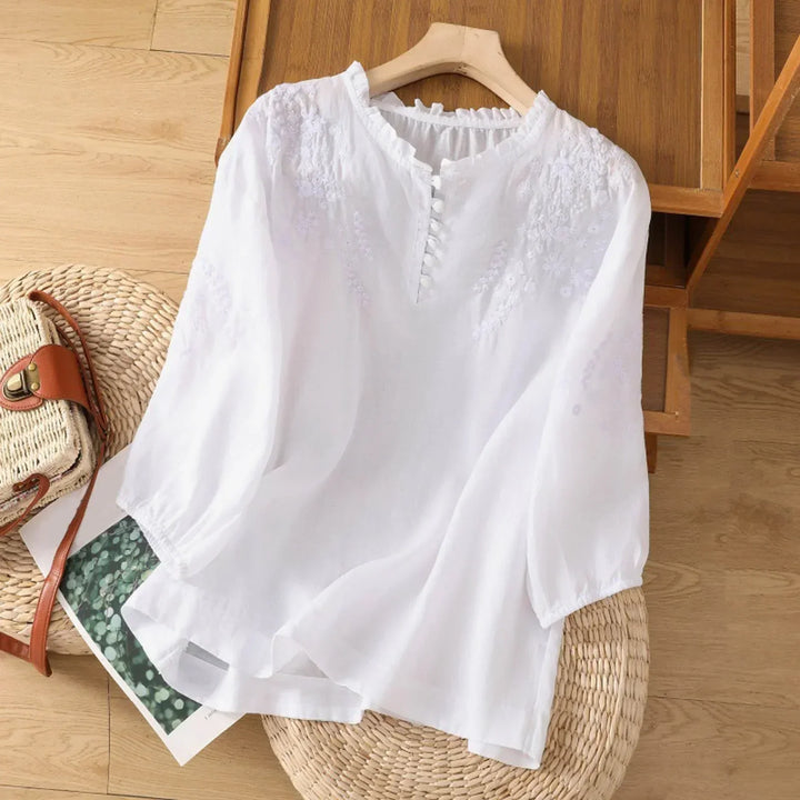 Women's casual & elegant floral long sleeve blouse with button-front, versatile for spring fashion & daily wear.